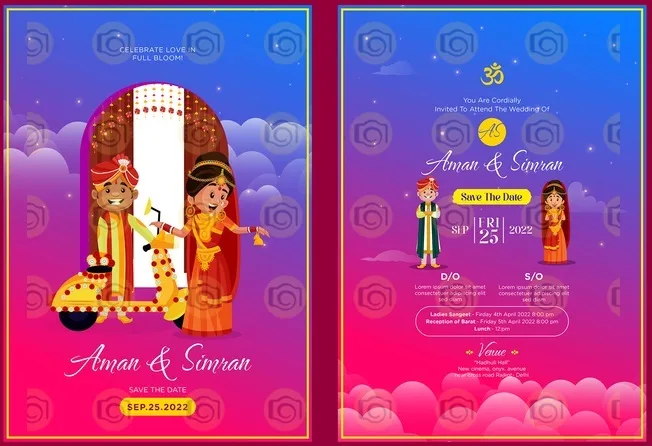 North Indian Simple Cartoon Save The Date